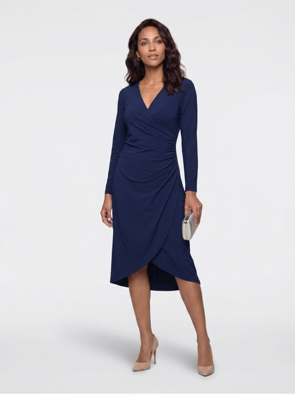 Classic Navy Wrap-Style Women's Dress